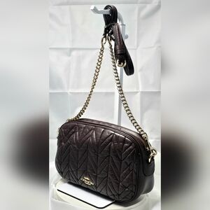 Coach Isla Chain Crossbody bag in Burgundy-Brown Quilted Leather